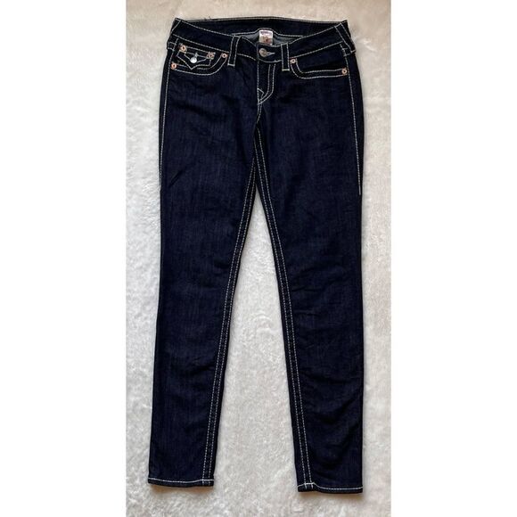 True Religion Big T Mid Rise with Flaps Skinny Jeans in Dark Blue Wash, Size 29 - Picture 9 of 13